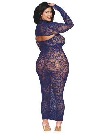 Ensemble 2 pièces grande taille top manches longues et robe bleu marine - DG0525XECL